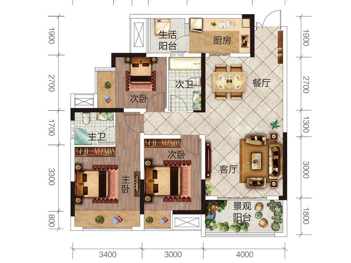 海成天生天城3室2厅2卫户型图